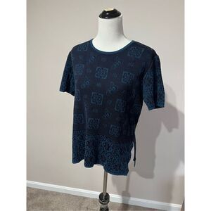 LAURA BIAGIOTTI women knit top T Shirt blue shirt sleeves crew neck size 12
